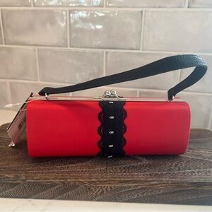 Vintage Red Clutch with Black Lace Accent